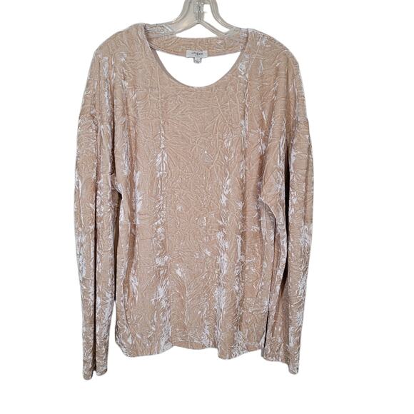 Umgee Crushed Velvet Top Champagne Puff Sleeve at Shoulder Size Large - Picture 1 of 7